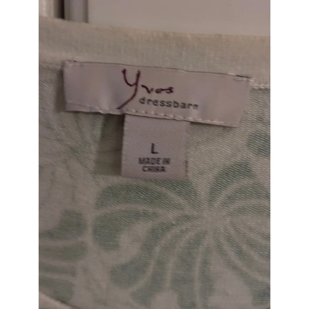 Yves Dressbarn Womens Green White‎ Floral Cardigan Sweater Size L Button Front